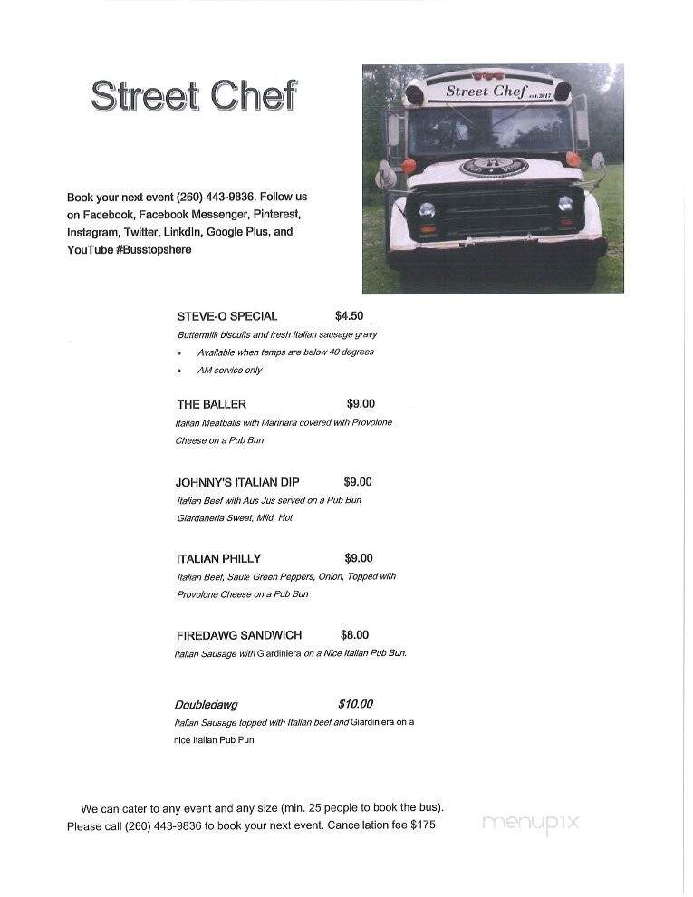 Street Chef Food Truck - Fort Wayne, IN menu_pic