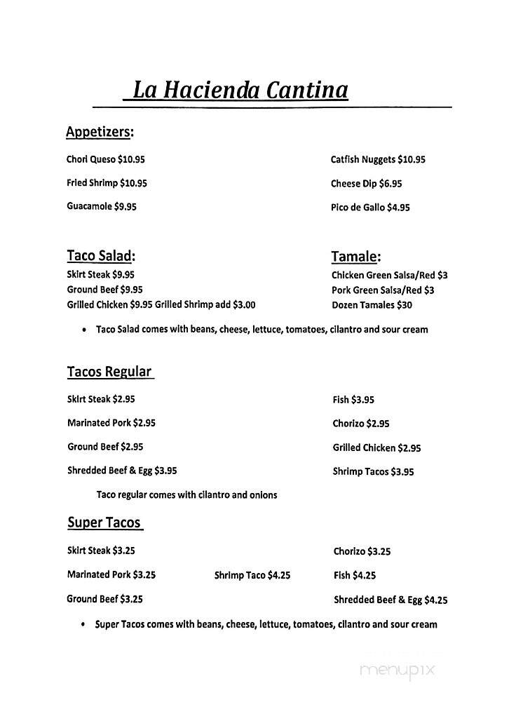 La Hacienda Cantina - Paxton, IL menu_pic