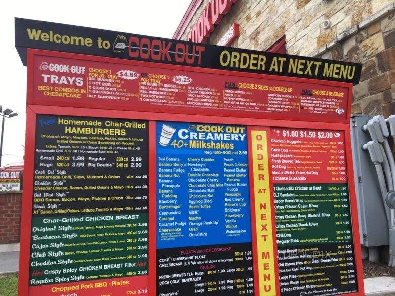 Cook Out - Chesapeake, VA menu_pic