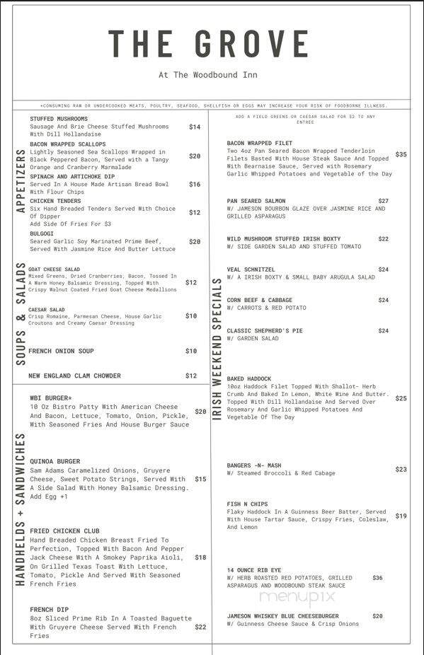 Woodbound Inn - Rindge, NH menu_pic
