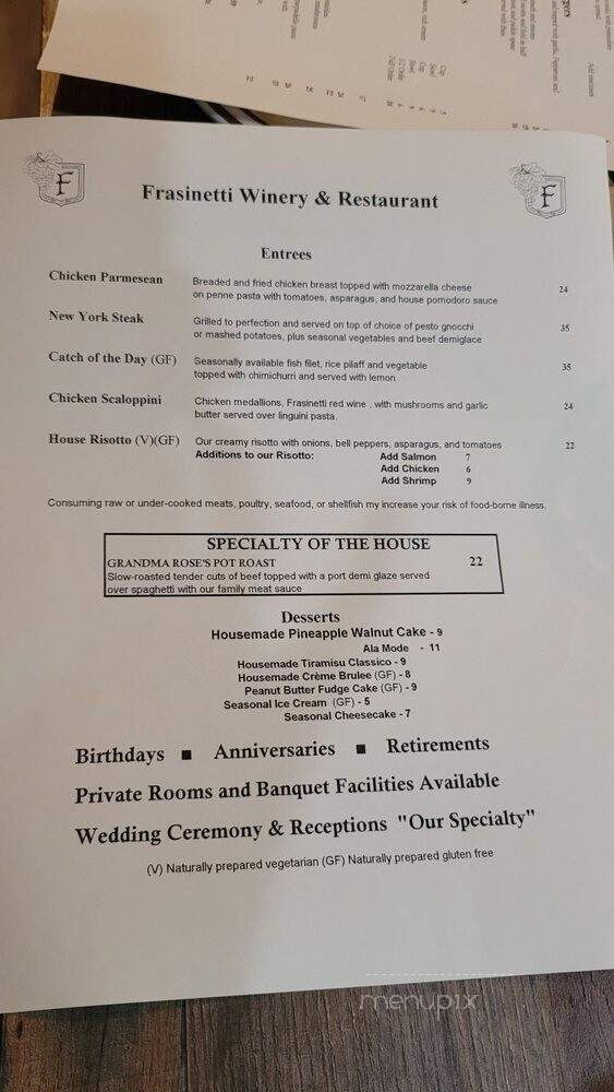 Frasinetti's Winery - Sacramento, CA menu_pic
