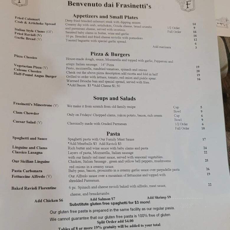 Frasinetti's Winery - Sacramento, CA menu_pic