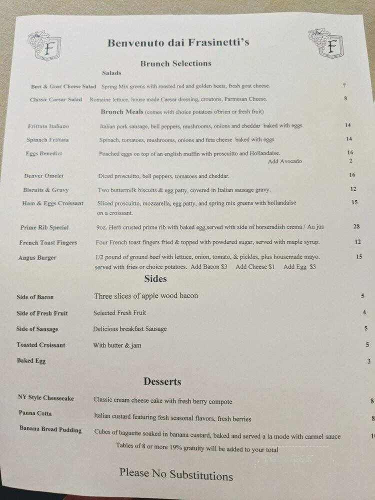 Frasinetti's Winery - Sacramento, CA menu_pic