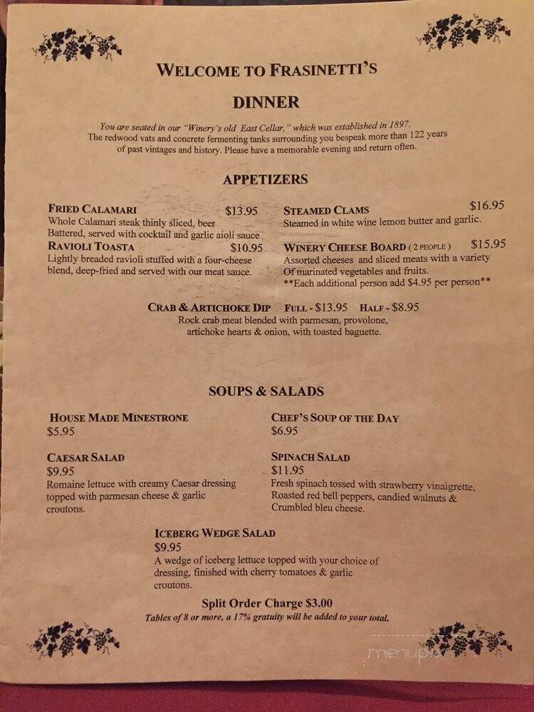 Frasinetti's Winery - Sacramento, CA menu_pic