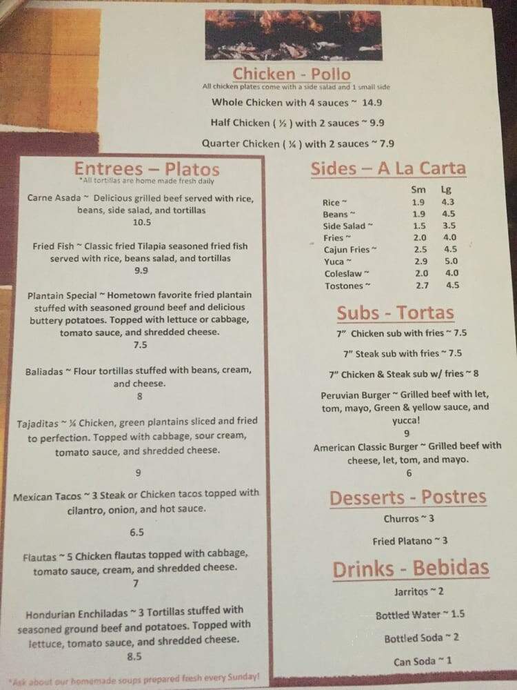 Pollo a La Brasa - Harrisonburg, VA menu_pic