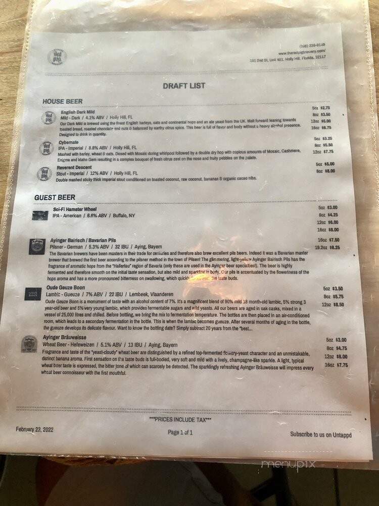 Red Pig Brewery - Holly Hill, FL menu_pic
