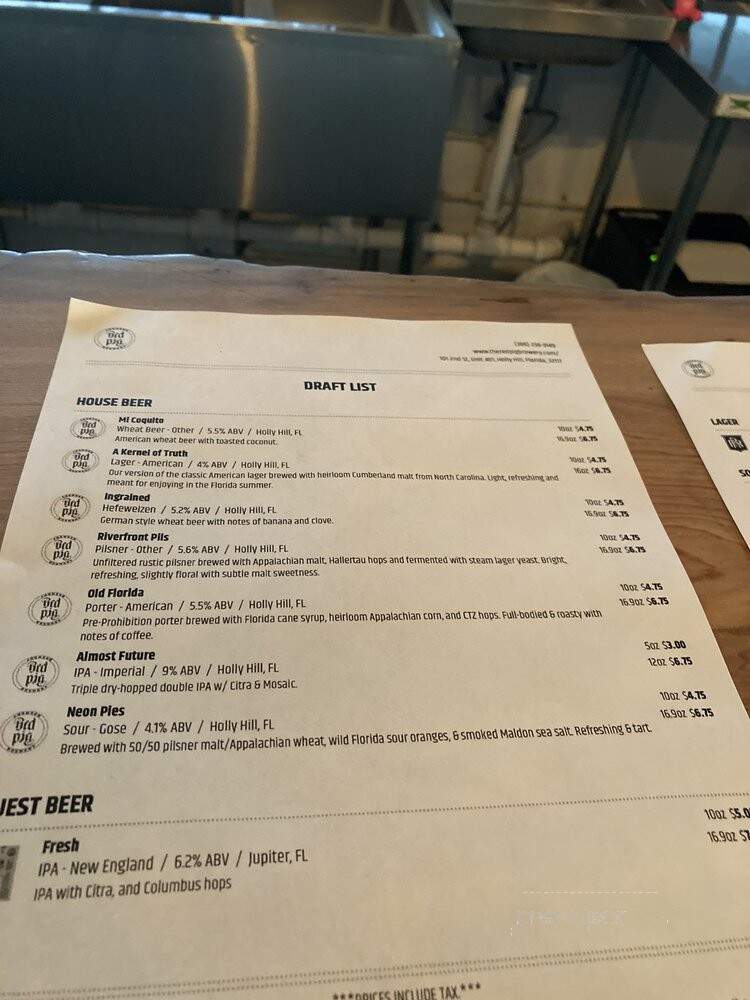 Red Pig Brewery - Holly Hill, FL menu_pic