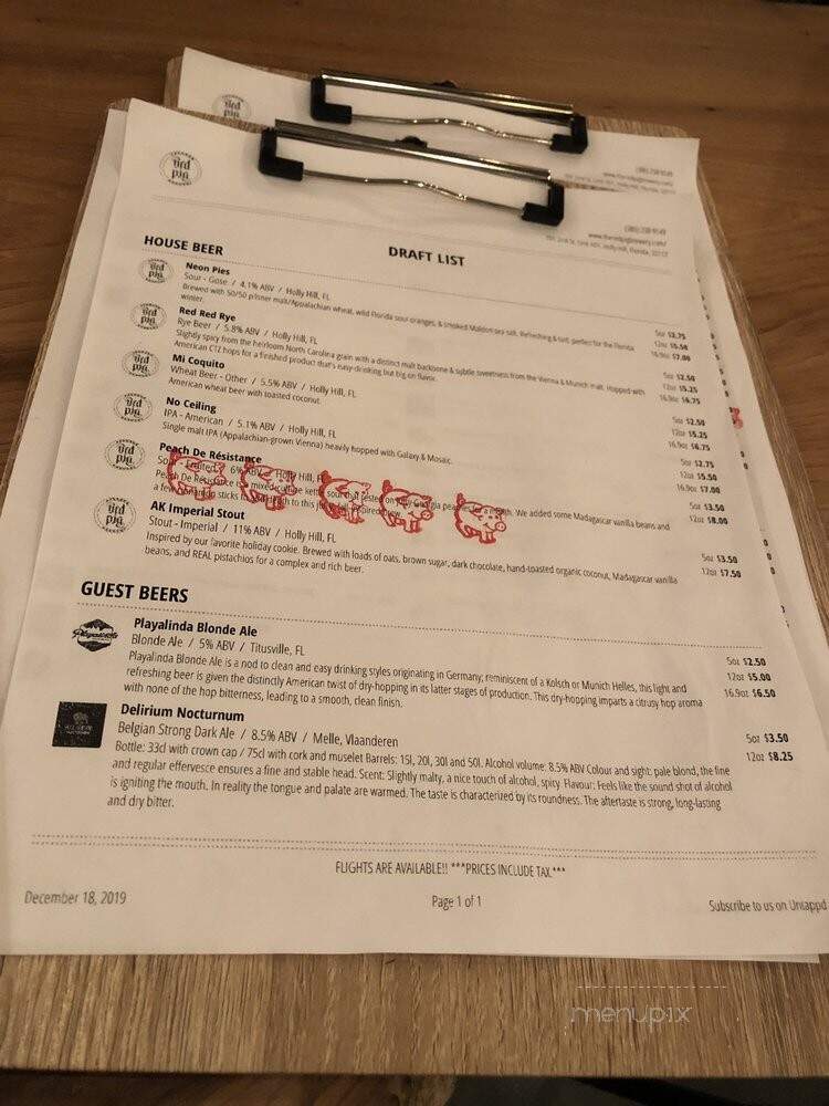 Red Pig Brewery - Holly Hill, FL menu_pic