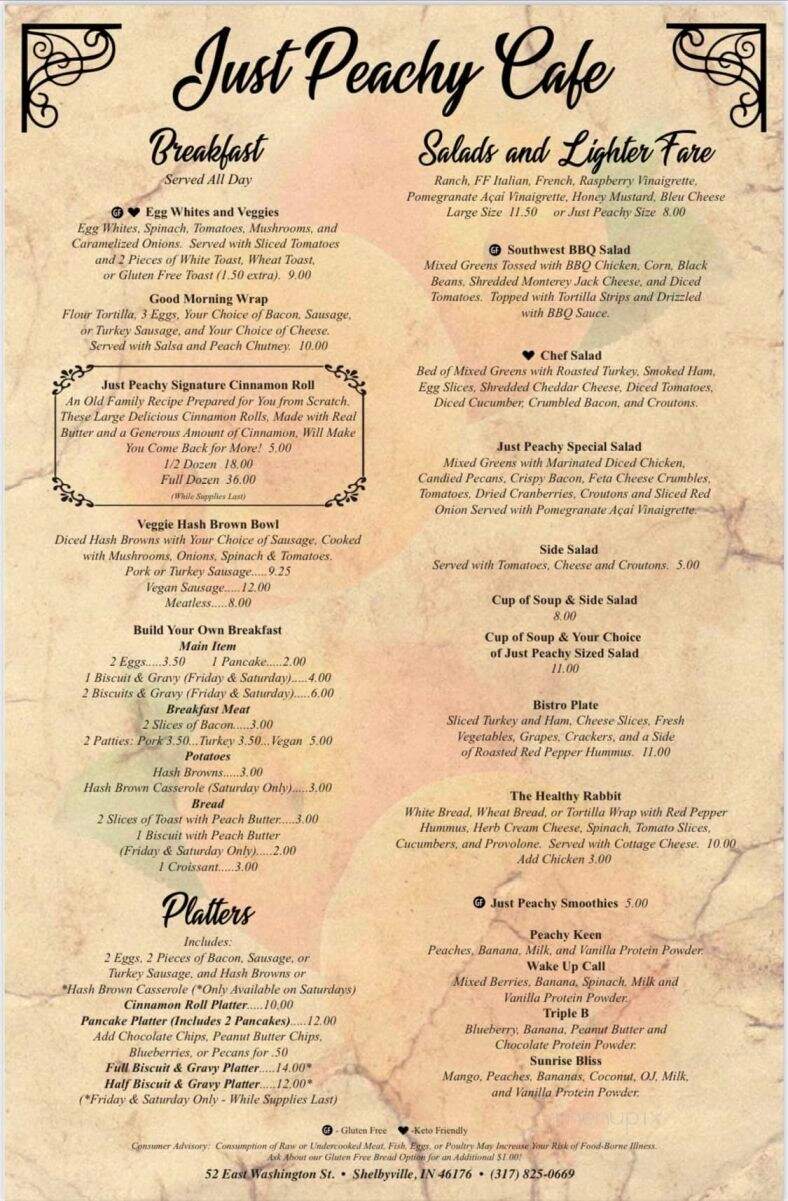 Just Peachy Cafe - Shelbyville, IN menu_pic
