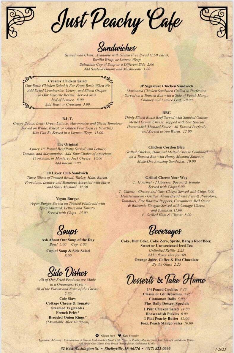 Just Peachy Cafe - Shelbyville, IN menu_pic