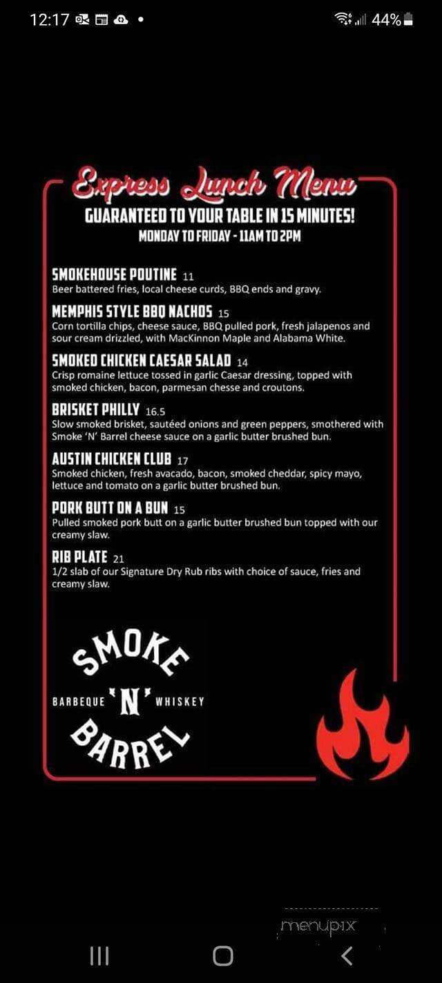 Smoke 'N' Barrel - Kingston, ON menu_pic