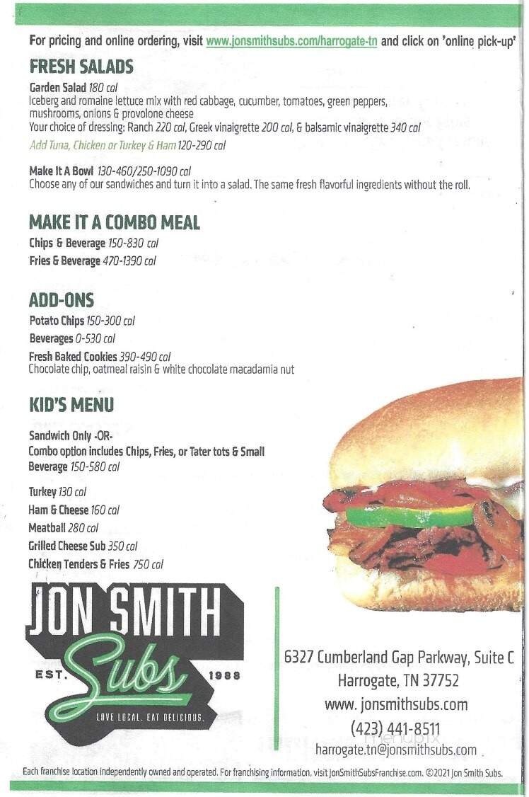 Jon Smith Subs - Harrogate, TN menu_pic