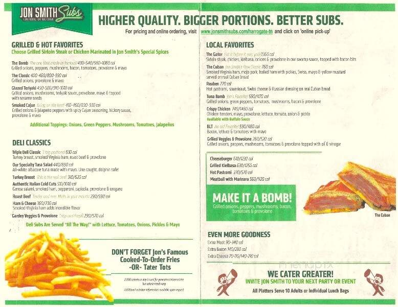 Jon Smith Subs - Harrogate, TN menu_pic