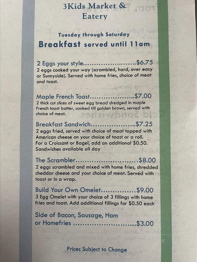 3 Kids Market & Eatery - Jim Thorpe, PA menu_pic