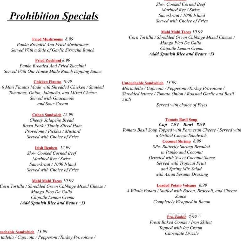 Prohibition Brewing Company - Vista, CA menu_pic