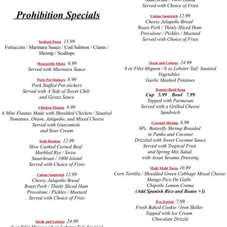 Prohibition Brewing Company - Vista, CA menu_pic