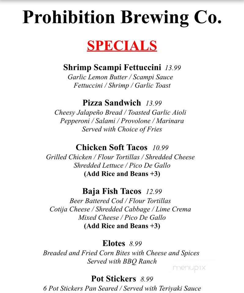 Prohibition Brewing Company - Vista, CA menu_pic