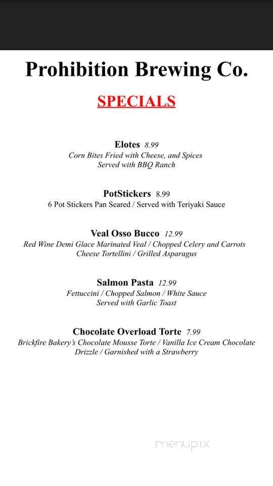 Prohibition Brewing Company - Vista, CA menu_pic
