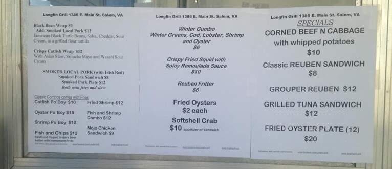 Longfin Grill - Meadows of Dan, VA menu_pic