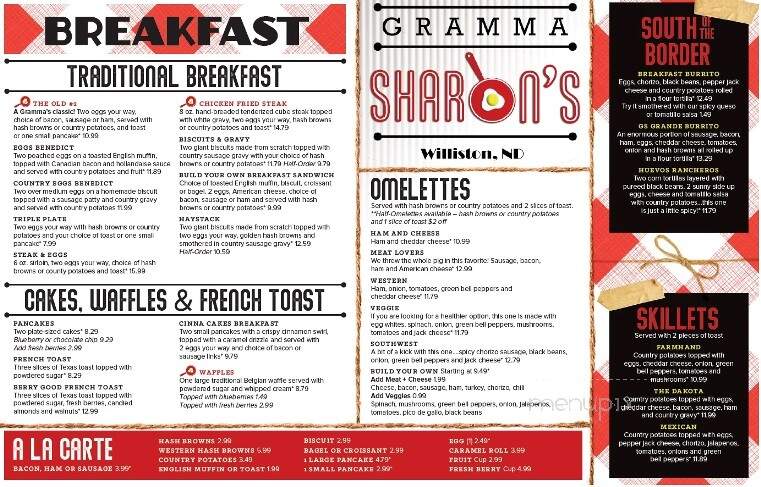 Gramma Sharon's Family Restaurant - Williston, ND menu_pic