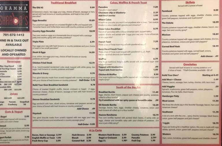 Gramma Sharon's Family Restaurant - Williston, ND menu_pic