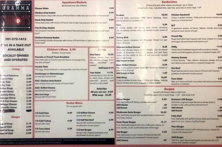 Gramma Sharon's Family Restaurant - Williston, ND menu_pic