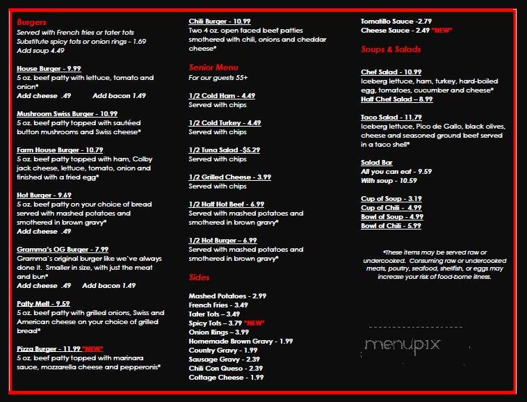 Gramma Sharon's Family Restaurant - Williston, ND menu_pic