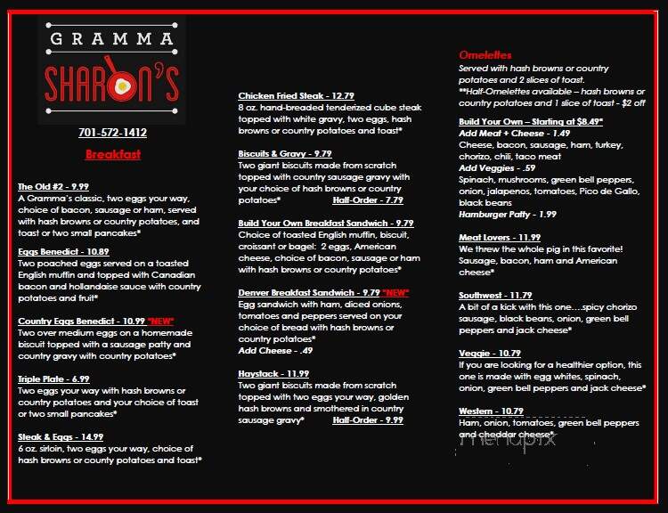 Gramma Sharon's Family Restaurant - Williston, ND menu_pic