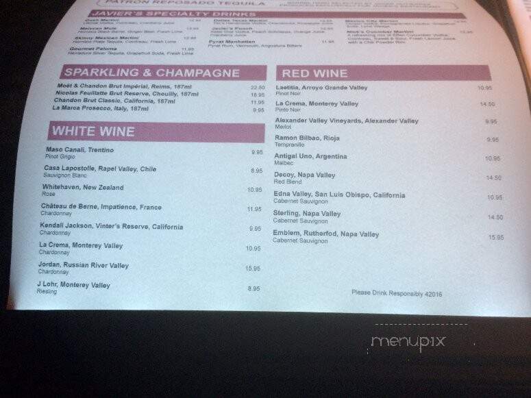 Javier's Gourmet Mexicano - Dallas, TX menu_pic