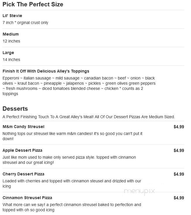 Alley's Pizza - Story City, IA menu_pic