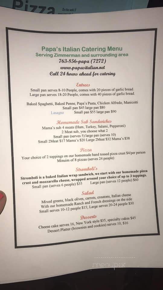 Papa's Italian - Zimmerman, MN menu_pic