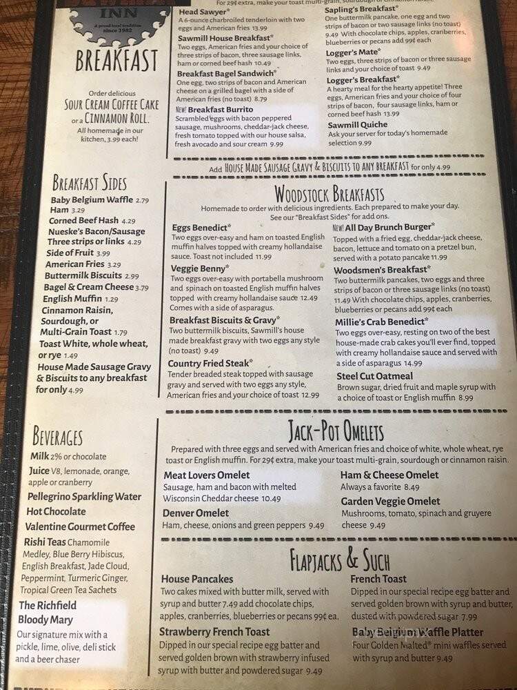 Sawmill Inn - Richfield, WI menu_pic