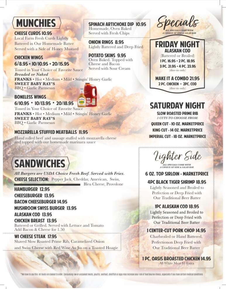Sparta Club Oasis - Sparta, WI menu_pic