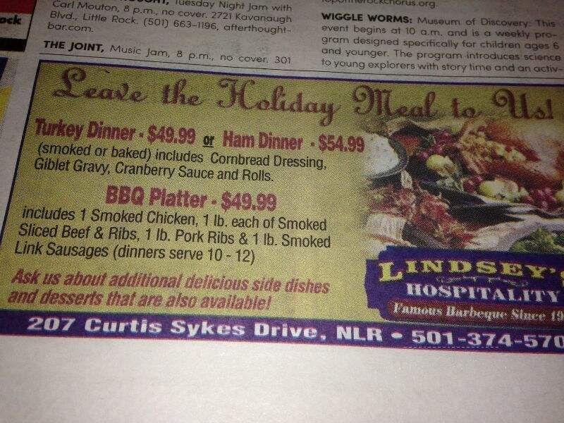 Lindsey's Barbecue - North Little Rock, AR menu_pic