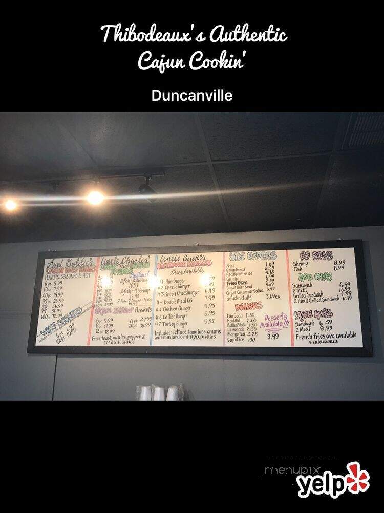 Thibodeaux's Authentic Cajun Cookin - Duncanville, TX menu_pic