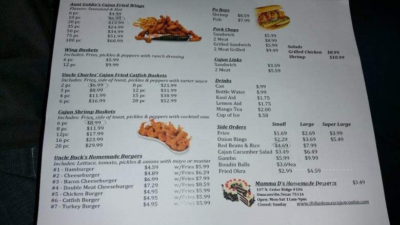Thibodeaux's Authentic Cajun Cookin - Duncanville, TX menu_pic