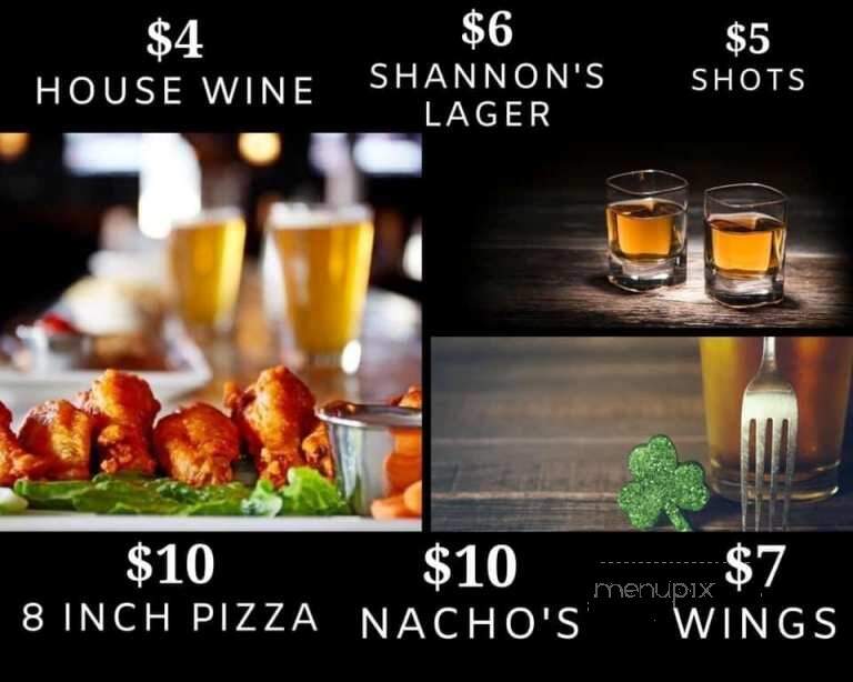 Shannon's Irish Pub - Regina, SK menu_pic