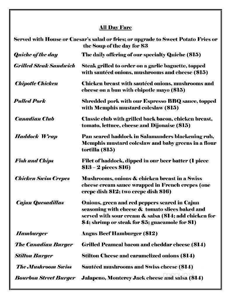 Salamanders - Kemptville, ON menu_pic