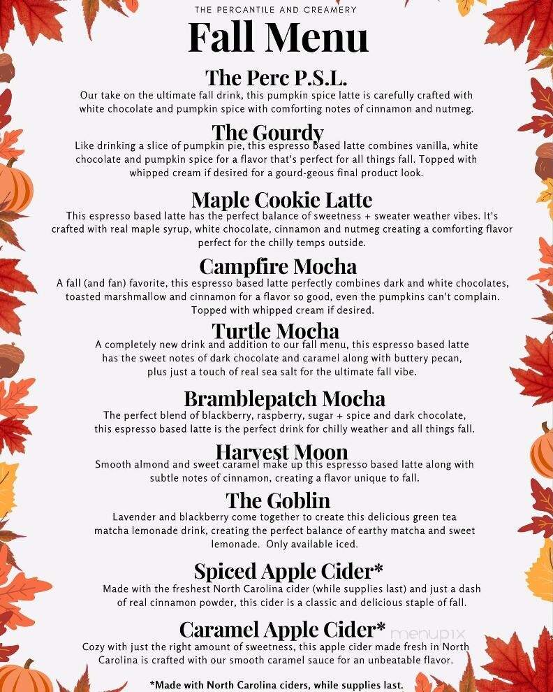 The Percantile and Creamery - Concord, NC menu_pic