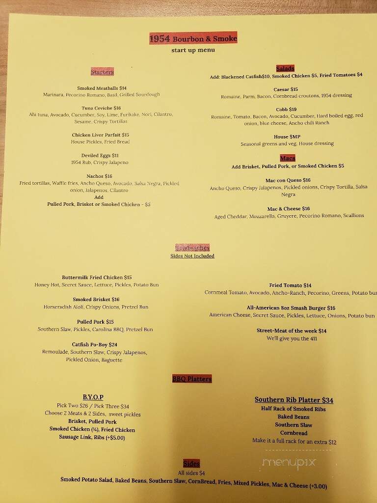 1954 Bourbon & Smoke - St. Catharines, ON menu_pic