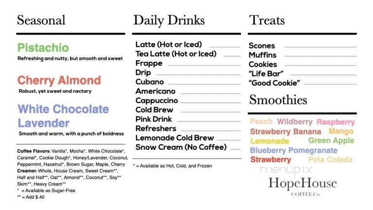 Hope House Coffee - Forest City, NC menu_pic