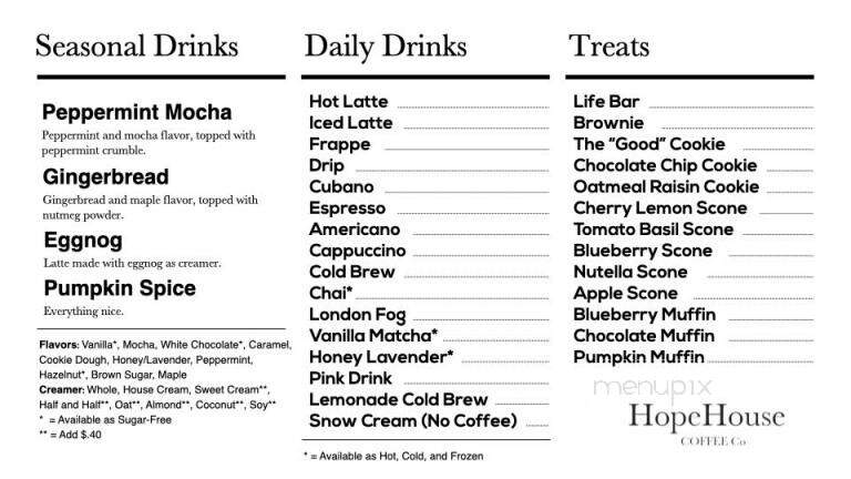 Hope House Coffee - Forest City, NC menu_pic