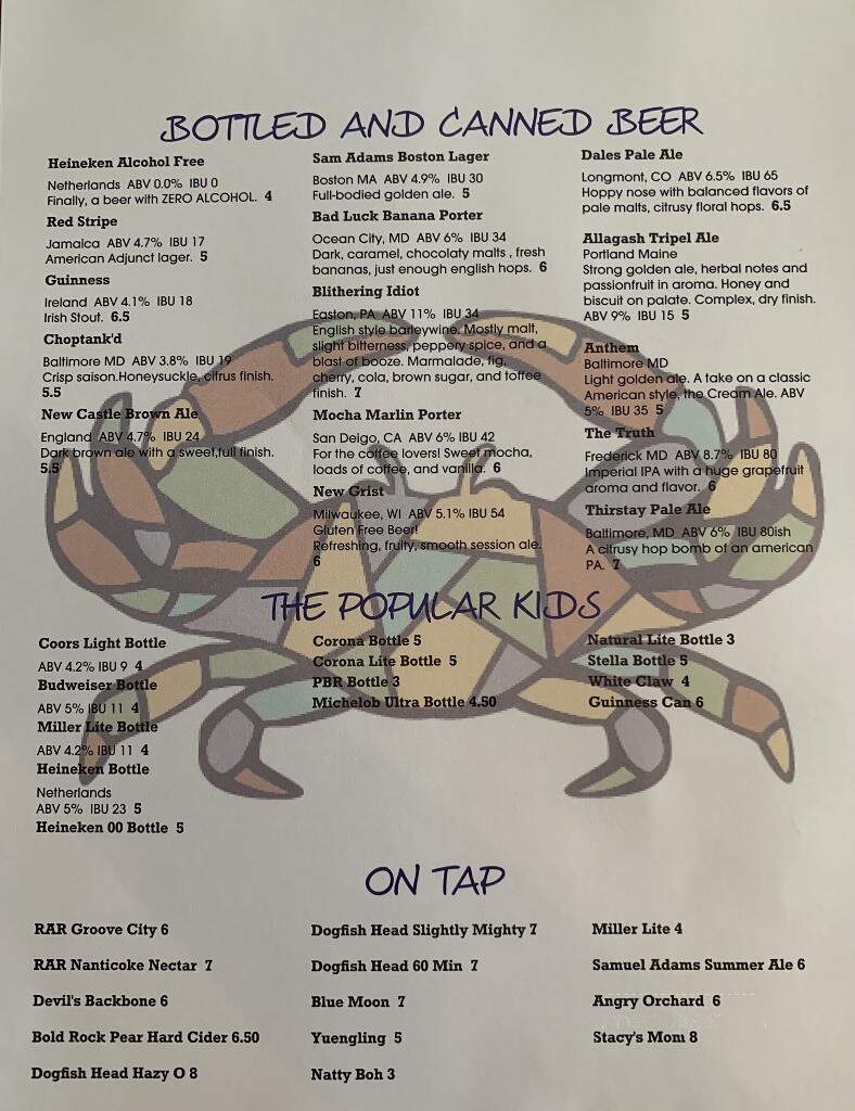 Jimmie & Sooks - Cambridge, MD menu_pic