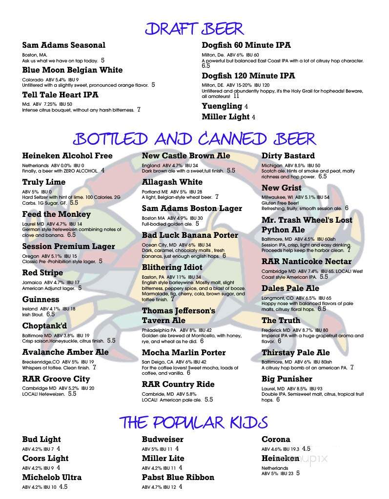 Jimmie & Sooks - Cambridge, MD menu_pic