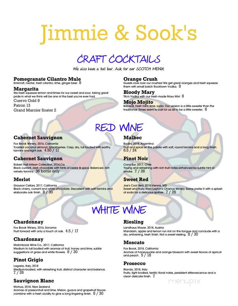 Jimmie & Sooks - Cambridge, MD menu_pic