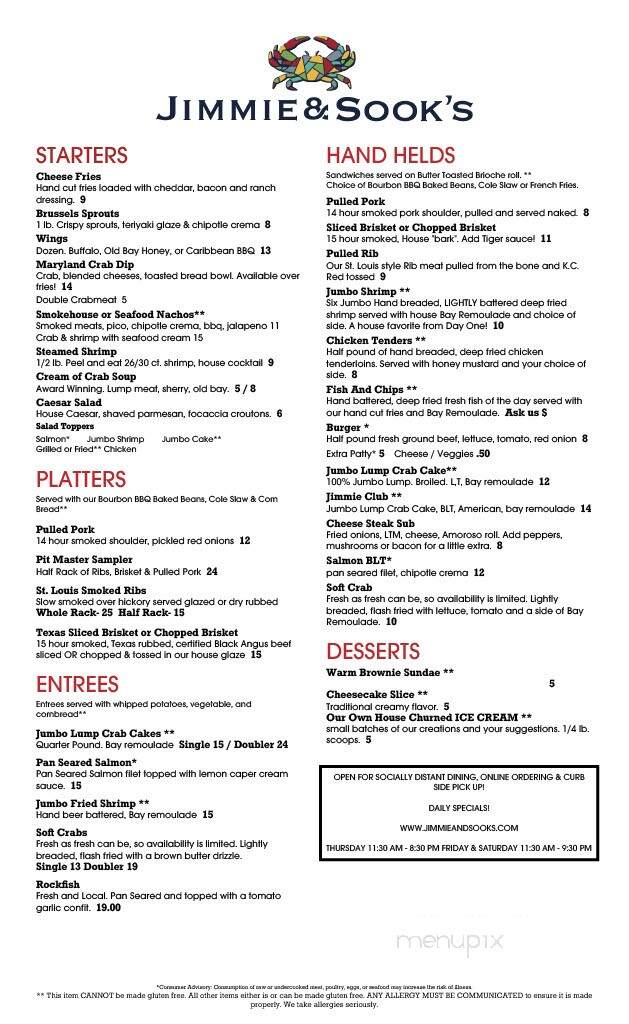 Jimmie & Sooks - Cambridge, MD menu_pic