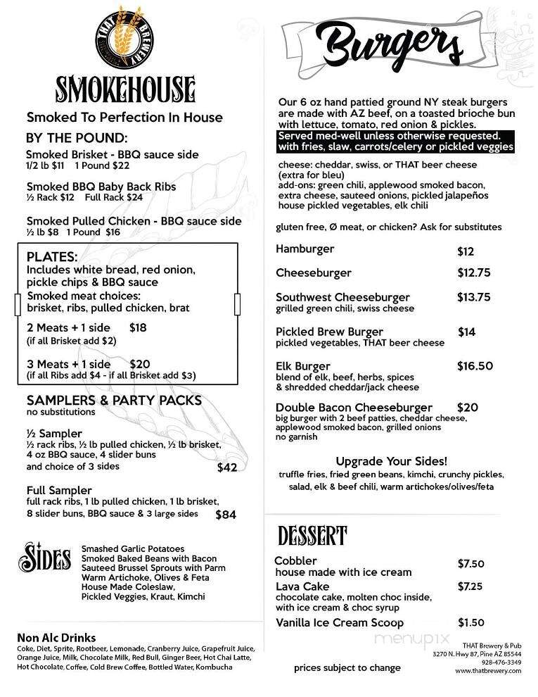 That Brewery & Pub - Pine, AZ menu_pic