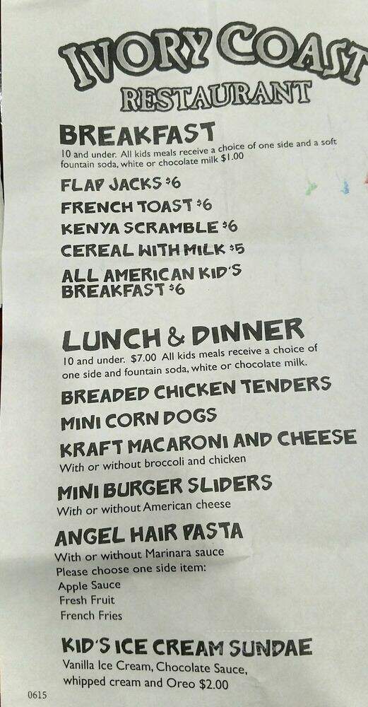 Ivory Coast Lounge - Sandusky, OH menu_pic