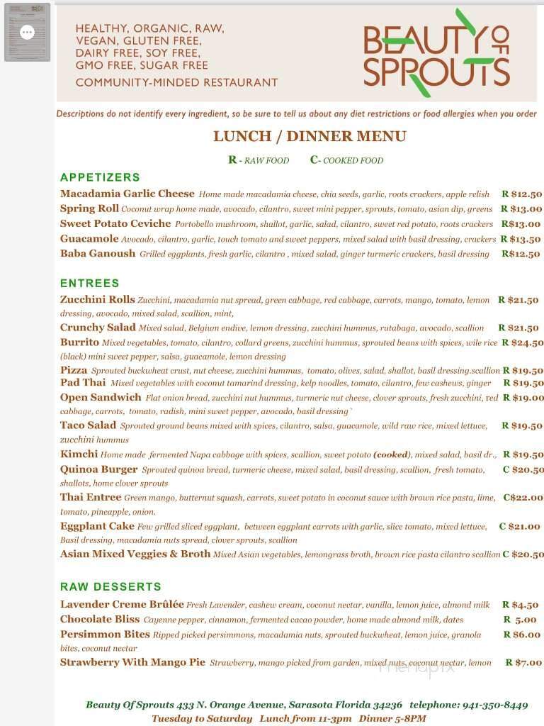 Beauty of Sprouts - Sarasota, FL menu_pic