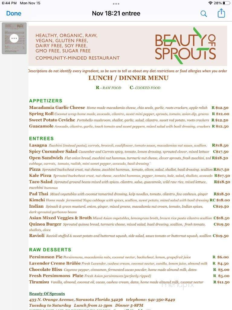 Beauty of Sprouts - Sarasota, FL menu_pic